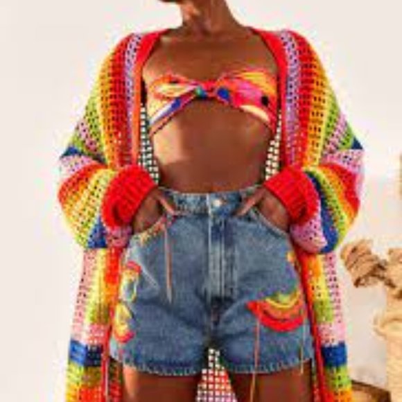 Farm x Anthropologie Colorful Birds Denim Shorts - Picture 3 of 15